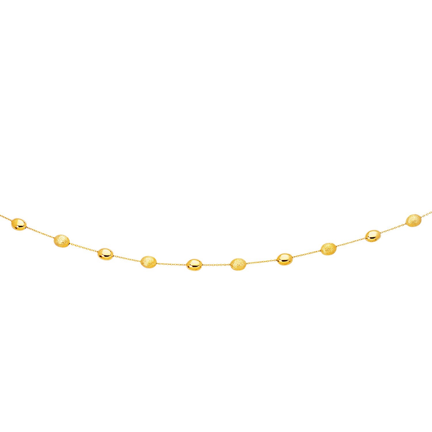 14k Yellow Gold Necklace with Polished and Textured Pebble Stations in a sleek high-contrast midnight luxury editorial style